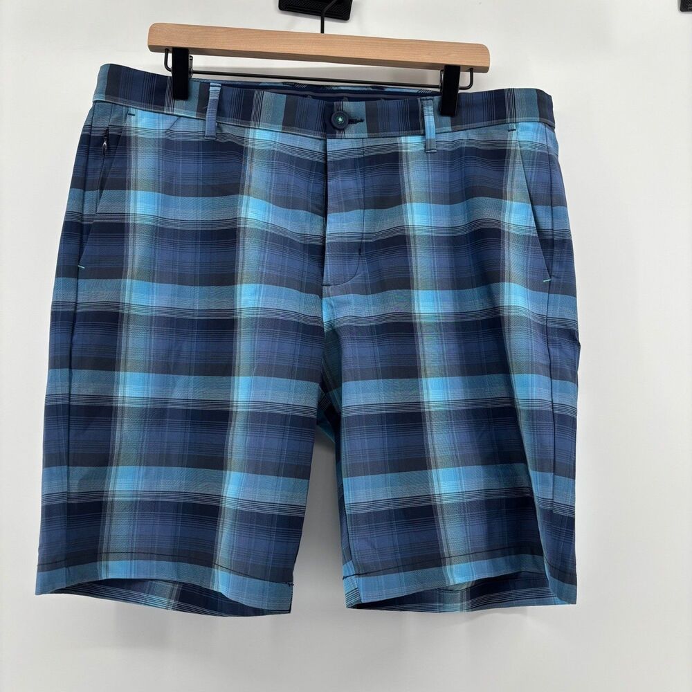 Tommy Bahama IslandZone Performance Hybrid Shorts Blue Plaid Men 36 Stretch Golf - Picture 1 of 9